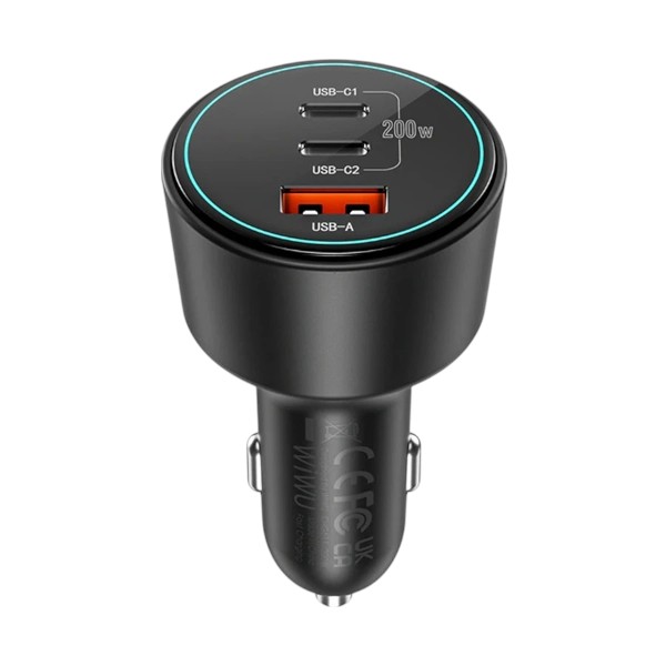 Wiwu Starship 200W 3 Ports Black Car Charger (2xUSB-C & 1xUSB-A)