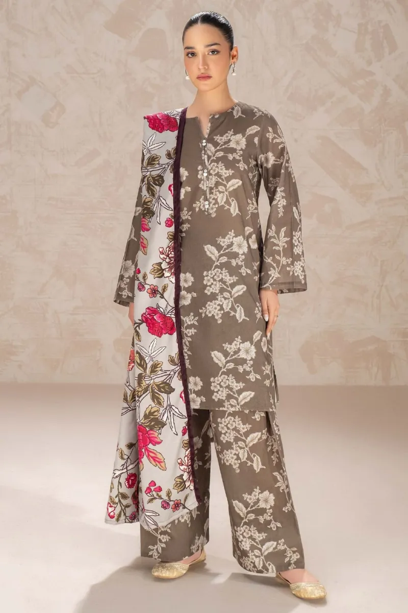 Digital Print Cotton Silk Three Piece, 6 Colours, Sizes 36 to 46