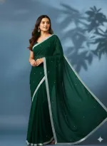 Georgette Saree with Stone Work and Lace, Matching Blouse