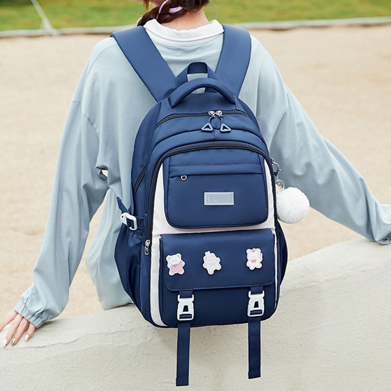 Kids Waterproof Orthopedic Primary Schoolbag for Girls - Navy Blue