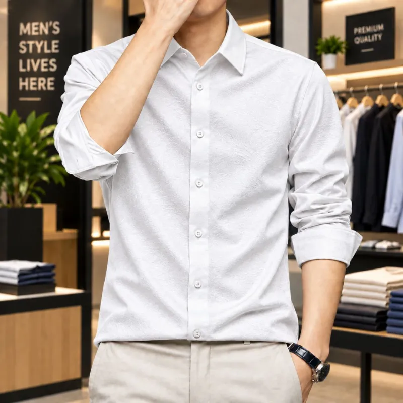Men's Soft Crinkle Texture Fabric Full Sleeve Shirt, M to XXL