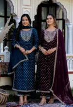 Nayra Cut Free Size Three Piece with Cotton Orna, Long 45