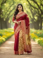 Nakshi Dhupian Silk Saree with Block Print and Embroidery