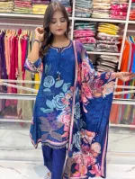 Digital Print Gown Three Piece with Karchupi and Georgette Orna