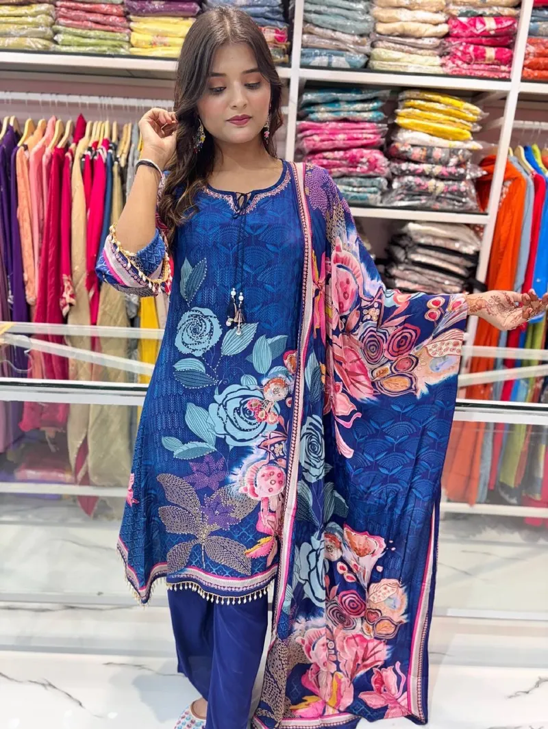 Digital Print Gown Three Piece with Karchupi and Georgette Orna