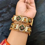Heritage Kundan & Pearl Minakari Gold-Plated Bangle Set