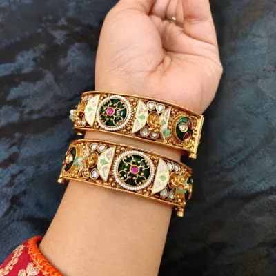 Heritage Kundan & Pearl Minakari Gold-Plated Bangle Set