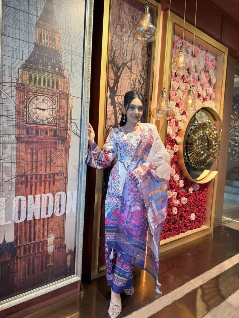 Dubai Silk Digital Print Three Piece with Silk Georgette Orna