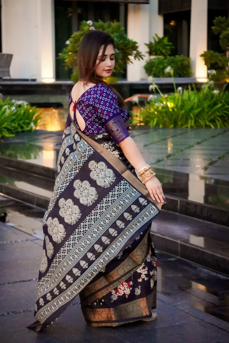 Dhupian Saree with Afsan and Screen Print, 13 Haath