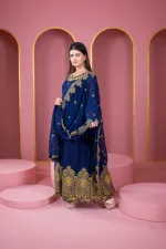 Women's Unstitched Georgette Embroidered Party Dress, 54 Inch Body