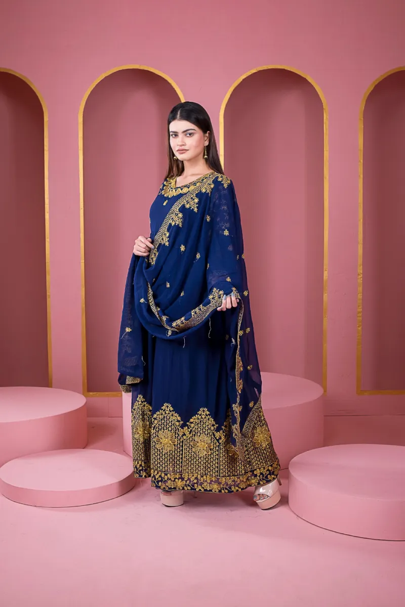 Women's Unstitched Georgette Embroidered Party Dress, 54 Inch Body