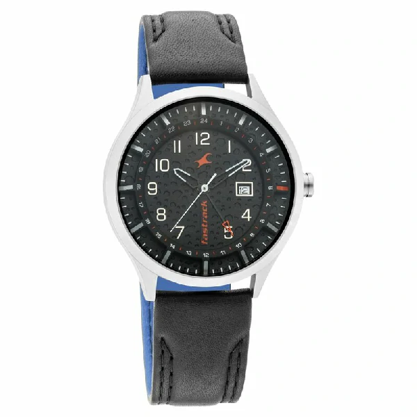 Fastrack NN3205TL02 Titanium Quartz Analog Date Grey Dial Leather Strap Watch