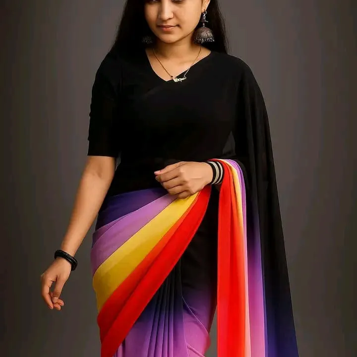 Casual and Party Wear Rainbow Georgette Saree, 6 Colours