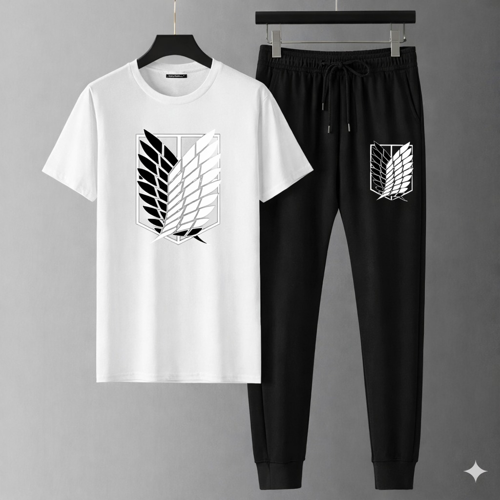 Men's Screen Print T-Shirt and Trouser Set in Mesh Jersey, 6 Colours