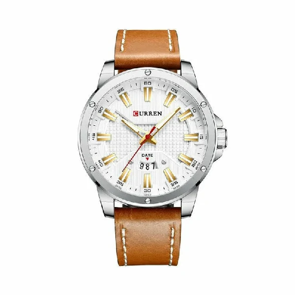 Curren 8376 Quartz Leather Men’s Watch - Brown Silver