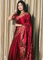 Women's Screen Print Silk Saree, Blouse Piece, 6 Colour Choices