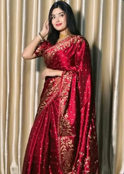 Women's Screen Print Silk Saree, Blouse Piece, 6 Colour Choices