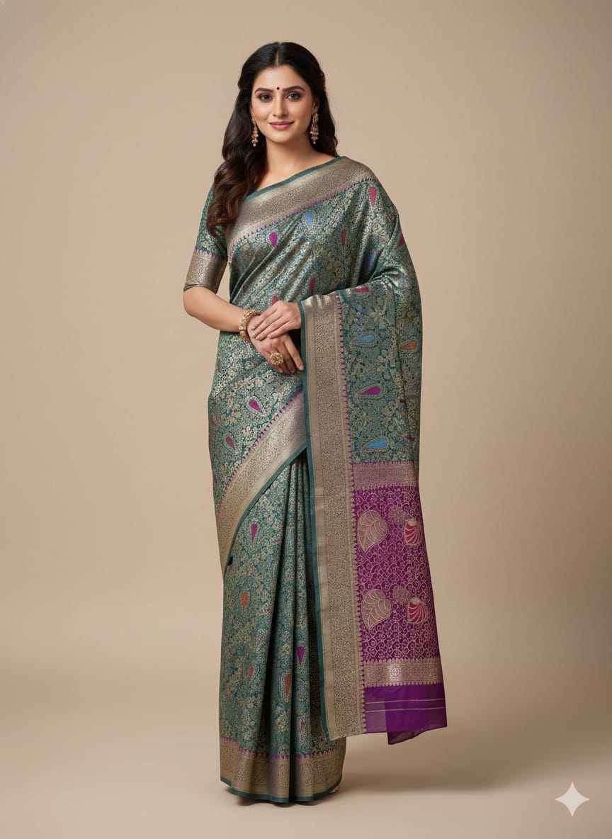 Tanabana Banarasi Katan Saree with Matching Blouse Piece