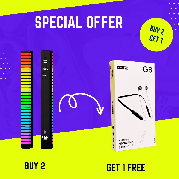 স্পেশাল কম্বো অফার ! Buy 2 – 3D RGB APP Control Rechargeable Rhythm Light (D10) Get 1 G8 Sports Neckband Free