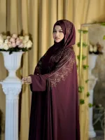 Lace and Stone Work Abaya with Inner and Hijab, 3 Colours