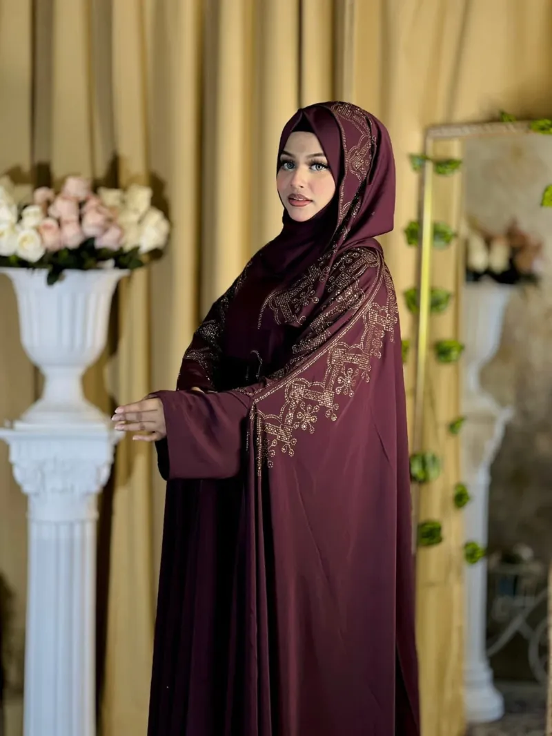 Lace and Stone Work Abaya with Inner and Hijab, 3 Colours