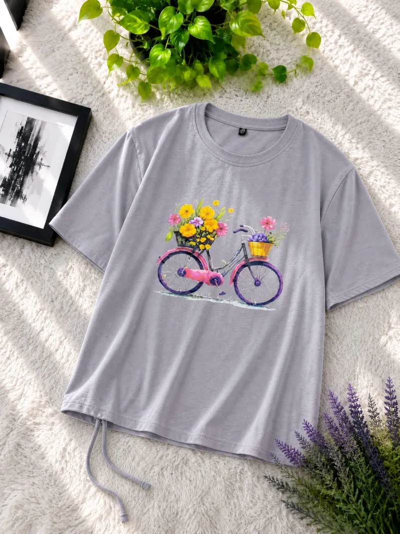 Ladies' DTF Print Drop Shoulder T-Shirt, 160 GSM Cotton, Free Size
