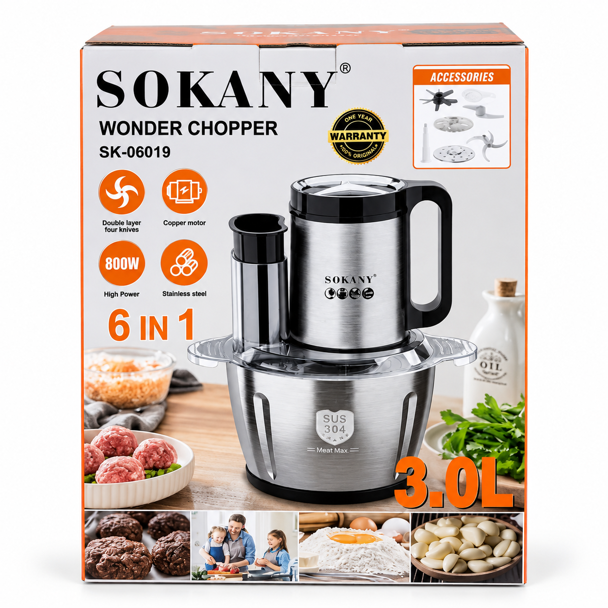 Sokany 6-in-1 Food Processor & Chopper
