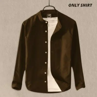Men's Solid Colour  Ban color Shirt  ( deep Sepia )