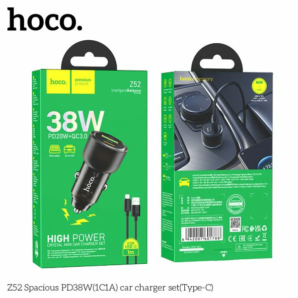 Hoco Z52 38W USB-C Port Car Charger Fast Charger
