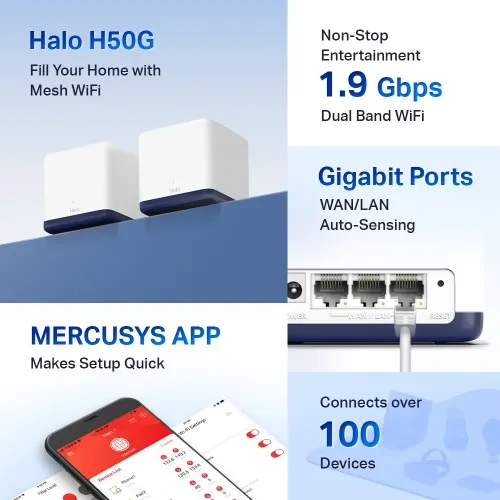 Mercusys Halo H50G AC1900 1900Mbps Dual Band Gigabit Mesh Router (2 Pack)