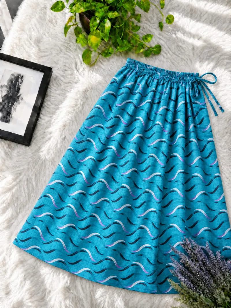 Women's Linen Skirt, Free Size Waist 28 to 44, 39 Inch Long