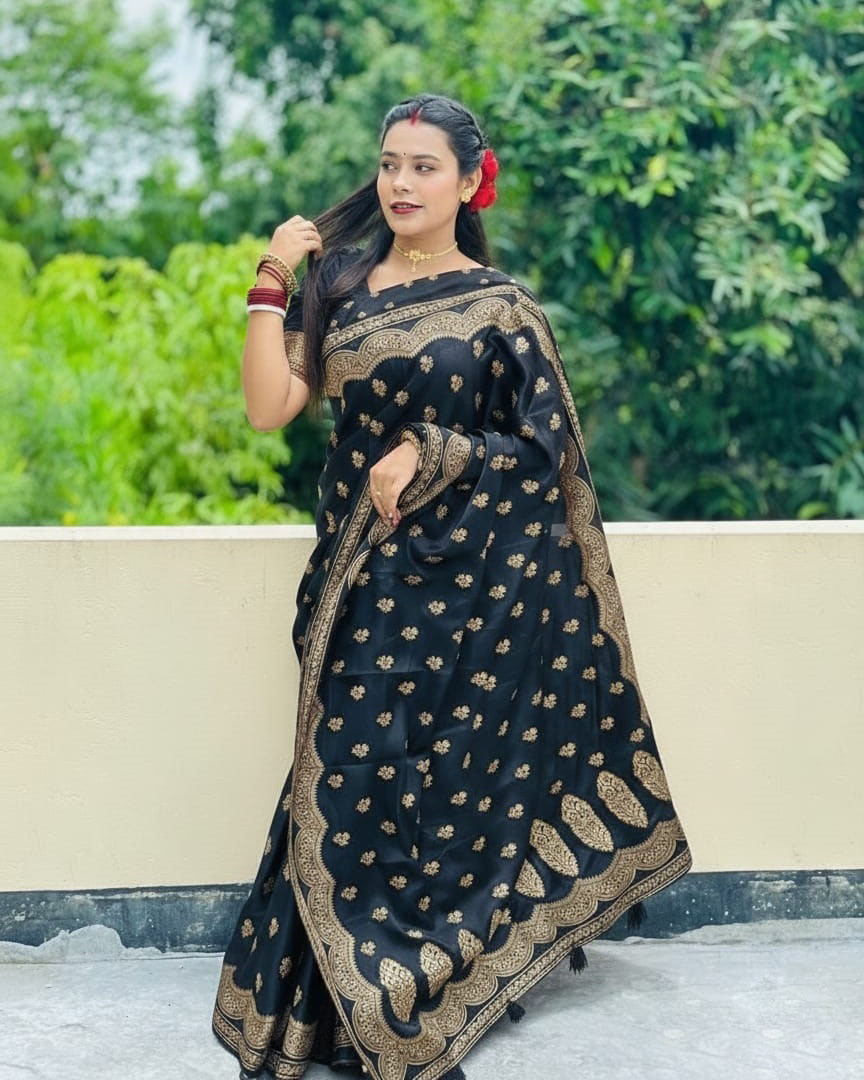 Screen Printed Silk Saree and Blouse Piece Set, 6 Colours