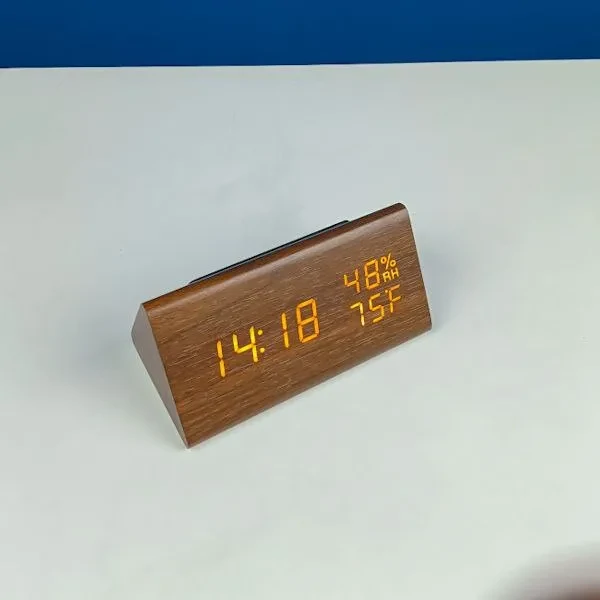 Triangle Wooden Style Digital LED Clock