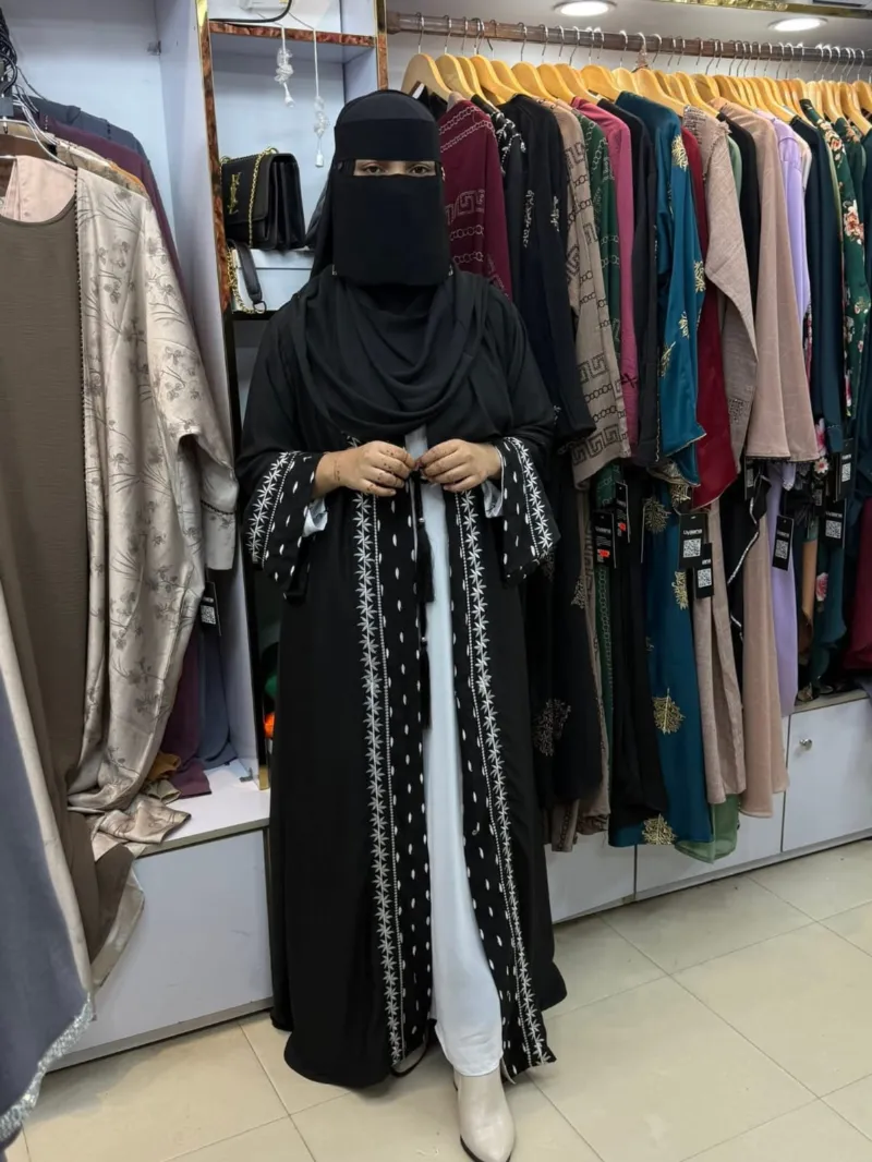 Women's Koti Abaya Borka Set with Embroidery and Hijab, 3 Colours