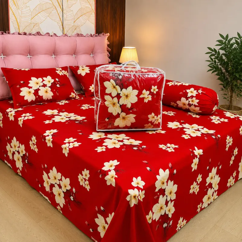 5 Piece Twill Cotton Comforter Set with King Size Bed Sheet