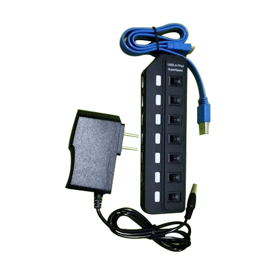 Yuanxin X-3171 7 Port USB Hub with Switch and Power Adapter, Black