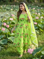 Georgette Gown Three Piece, Free Size with Lace Orna