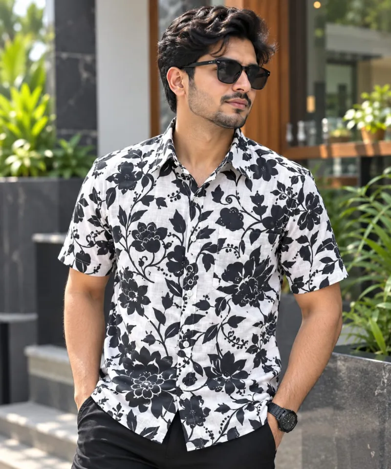 Men's Printed Half Sleeve Cotton Shirt, Sizes M to XXL