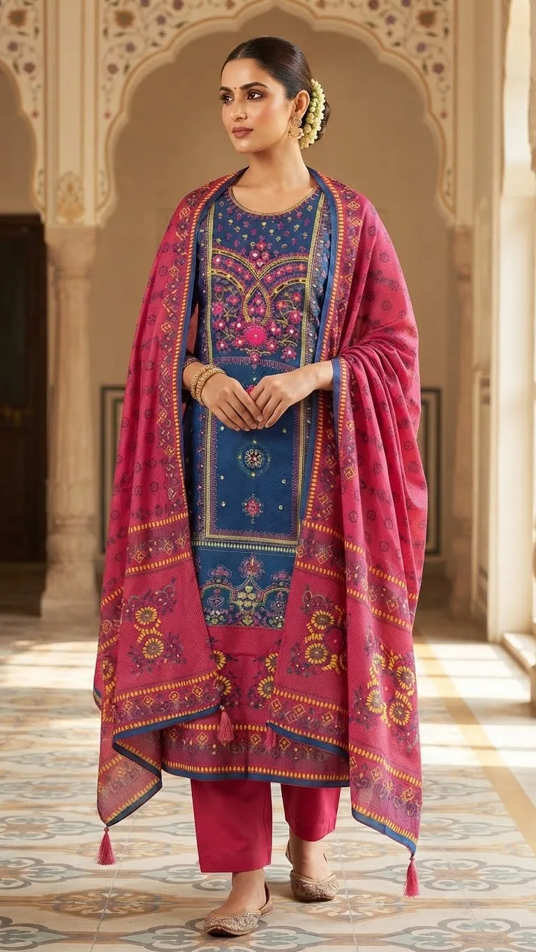 Karchupi Work Unstitched Three Piece with Tassel Orna