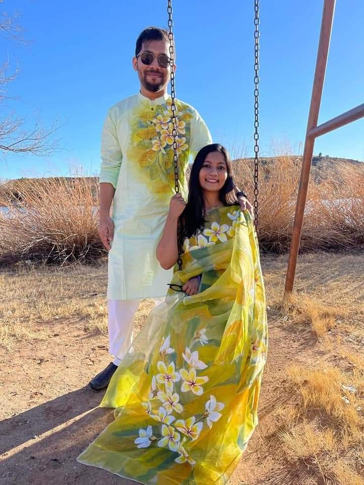 Hand Print Couple Dress, Dhupian Saree and Panjabi, 6 Colours