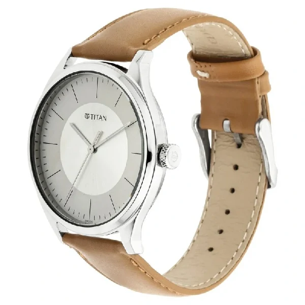 Titan Men’s Urban Edge Lustrous White Dial Leather Watch – NP1802SL07