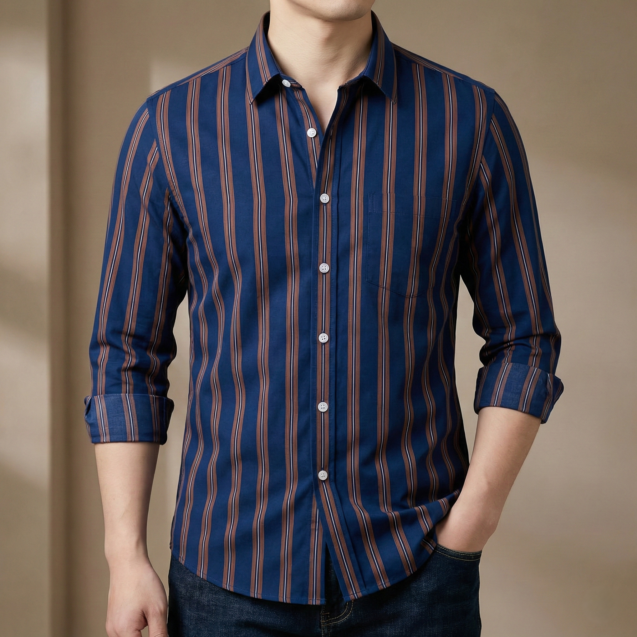 Mens long sleeve Strip shirt