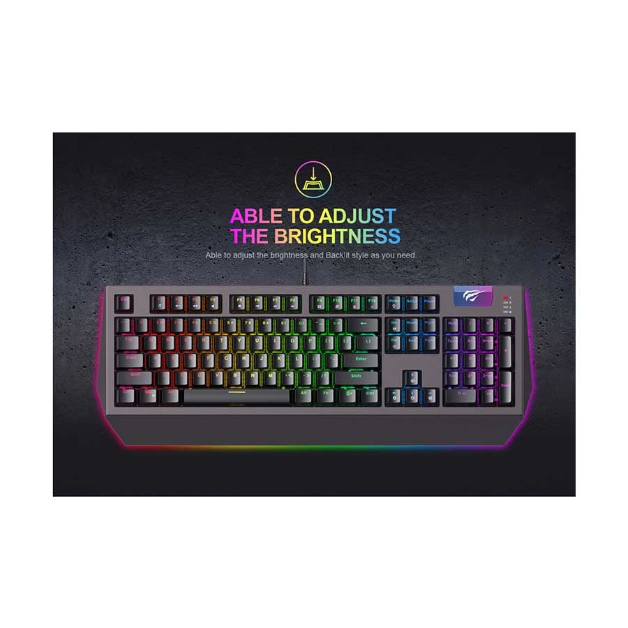 Havit KB872L RGB Blue Switch Mechanical Gaming Keyboard, Black-Ochre
