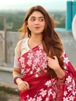 Block Print Half Silk Saree with Screen Print Work, 6 Colours
