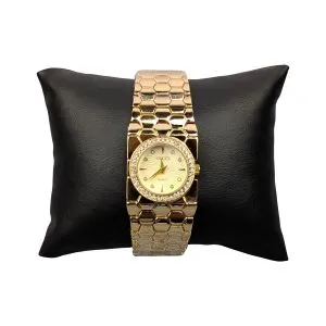 Elegant Golden Ladies Quartz Watch with Crystal Bezel – Premium Bracelet Design (Golden Dial)