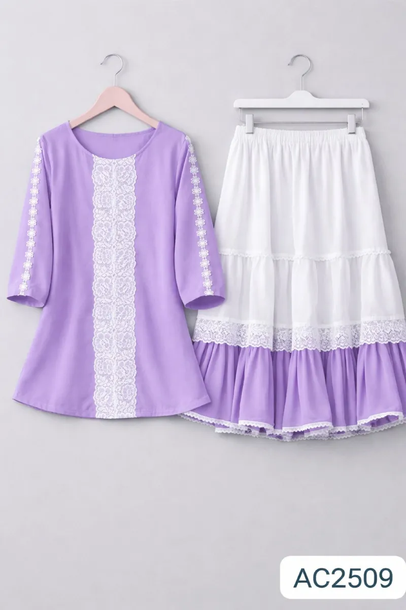 Ladies' Cherry Georgette Tops and Skirt Set, 25 Inch Top