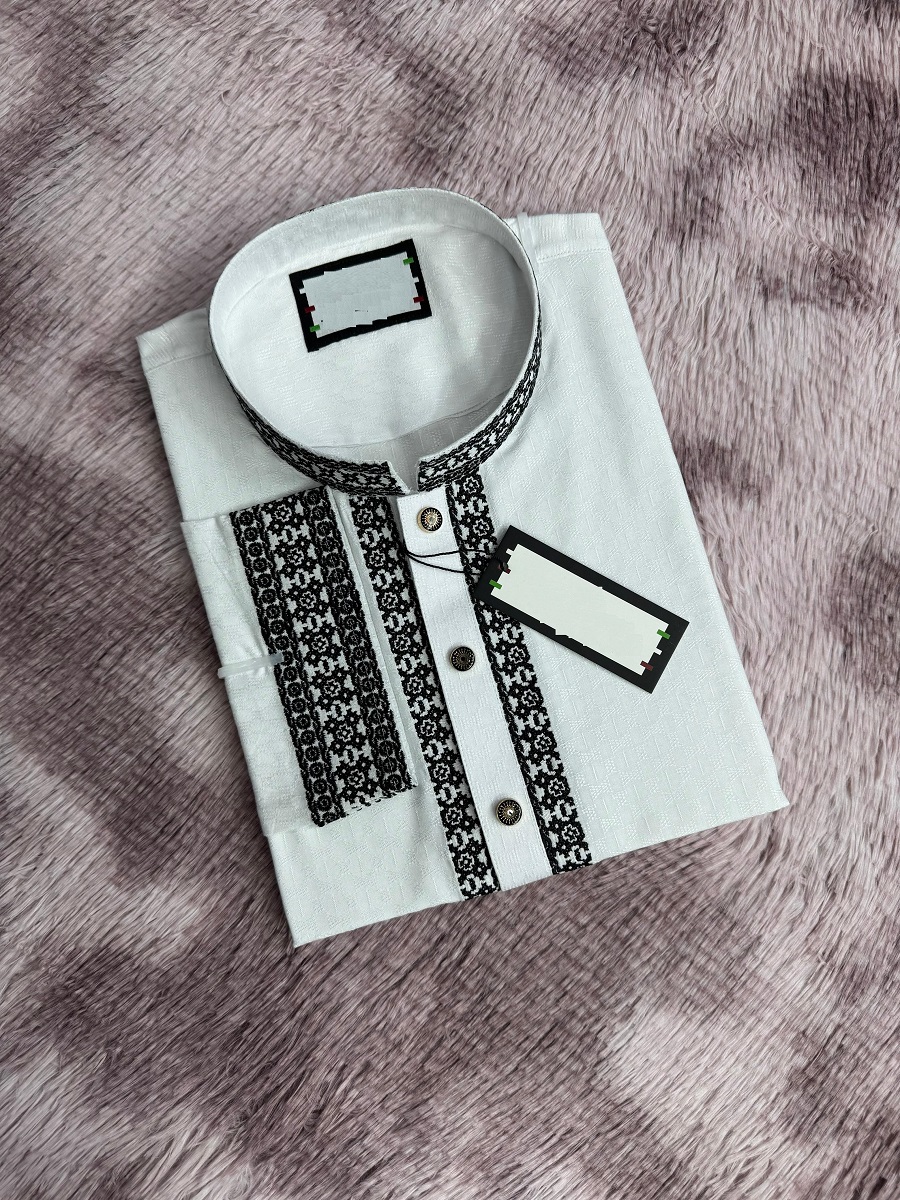 Men's Soft Cotton Panjabi with Embroidery Work, Sizes M to XL