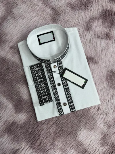 Men's Soft Cotton Panjabi with Embroidery Work, Sizes M to XL