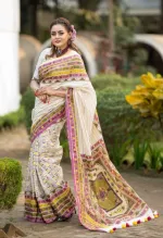 Screen Printed Modern Half Silk Saree for Women, No Blouse