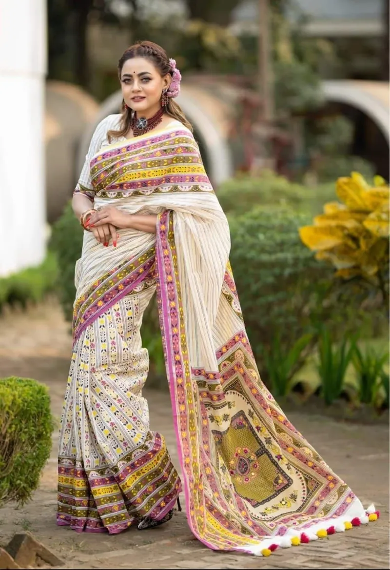 Screen Printed Modern Half Silk Saree for Women, No Blouse
